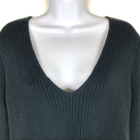 MINKPINK Dark Teal Blue Green Deep V-Neck Sweater - Picture 3 of 12